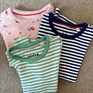 Mini Boden Pink Floral, Navy Stripe & Mint Stripe Short Sleeve Tees (3-Pack)
